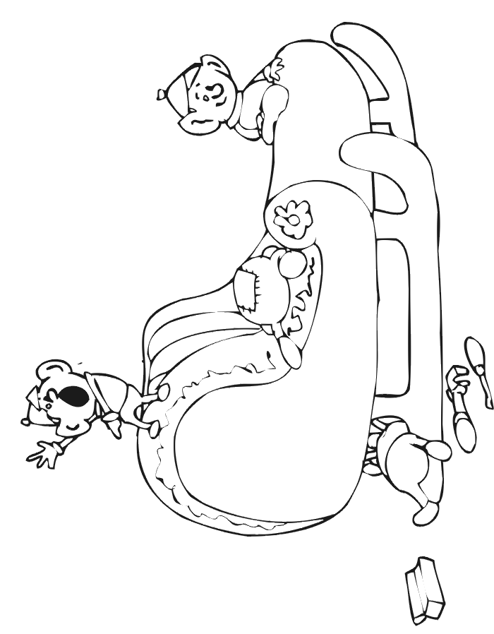 Christmas coloring page: Santa's sleigh and elves