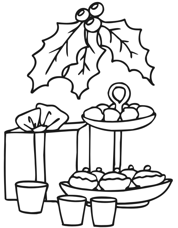 Printable Christmas coloring page of Christmas party goodies