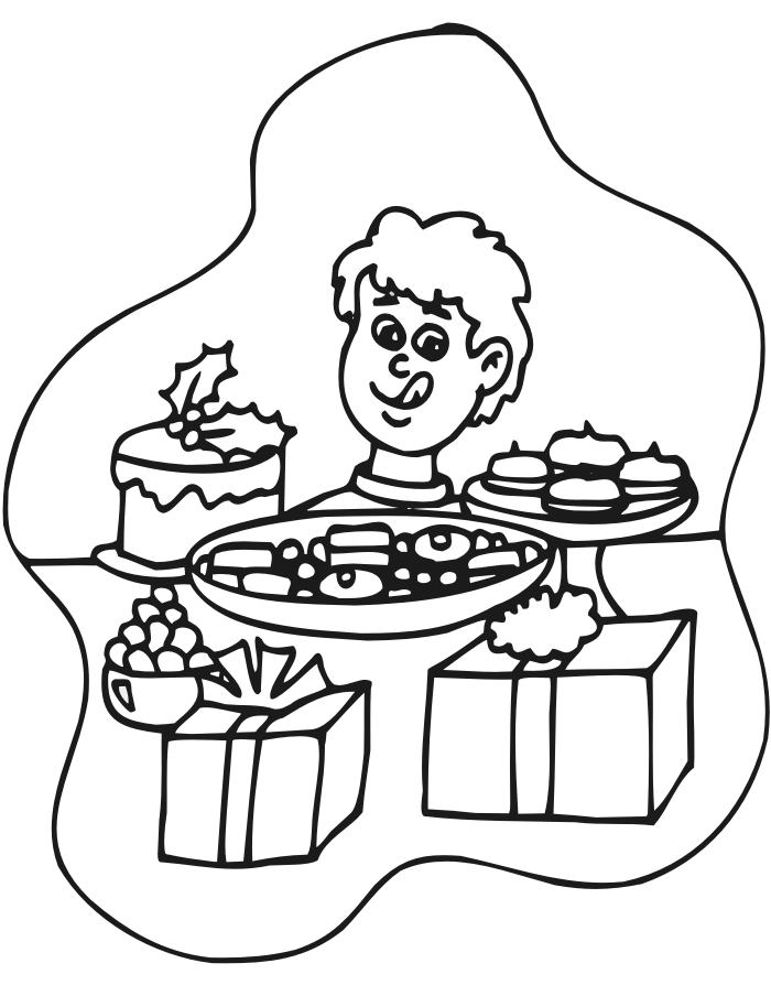 Printable Christmas coloring page of Christmas dinner