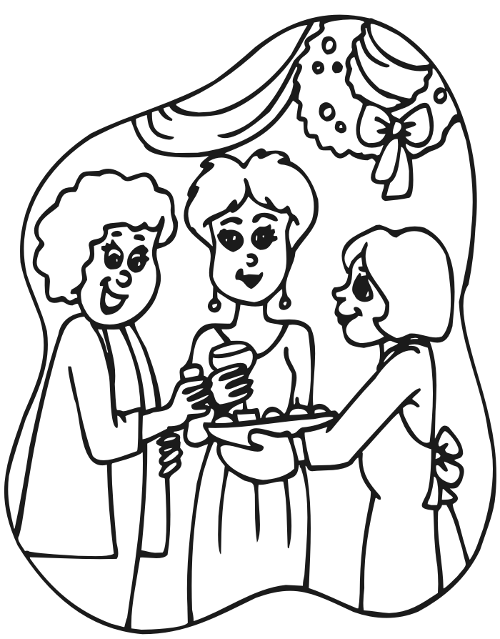 Printable Christmas coloring page of a Christmas party