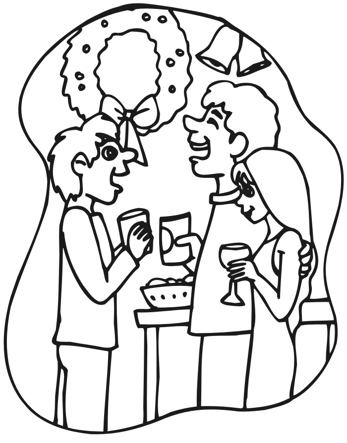 Printable Christmas coloring page of a Christmas party