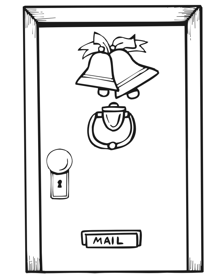 Printable Christmas coloring page of a decorated door