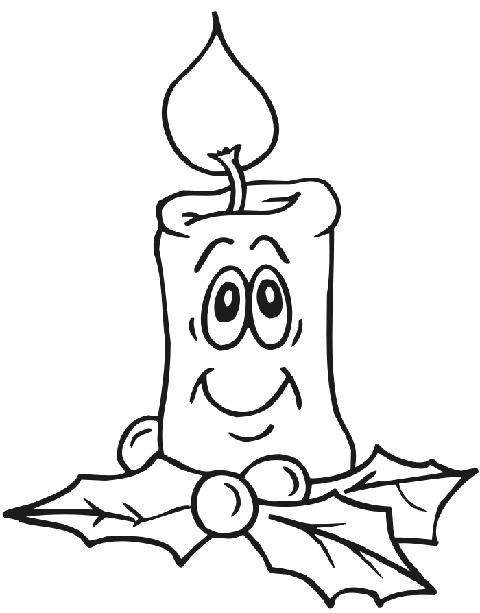 Printable Christmas coloring page of a smiling candle