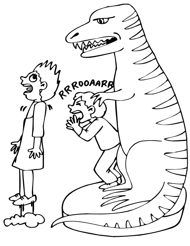 Coloring Page of a scary dinosaur display.