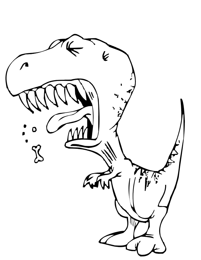 Coloring Page of a T-rex coughing up a bone.