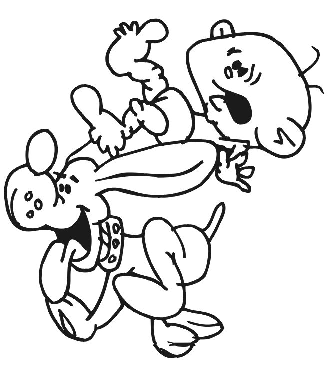 Dog Coloring Page: Baby falling off dog