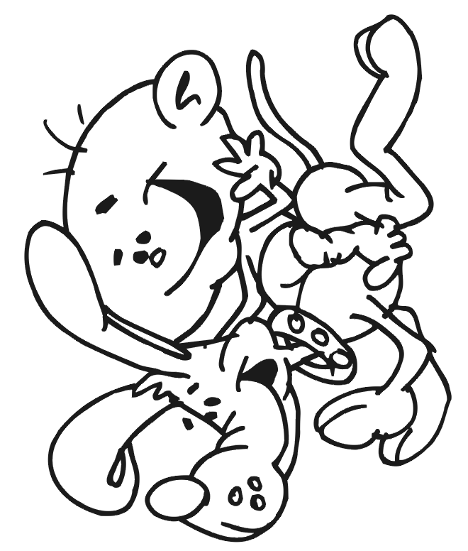 Dog Coloring Page: Baby riding on dog