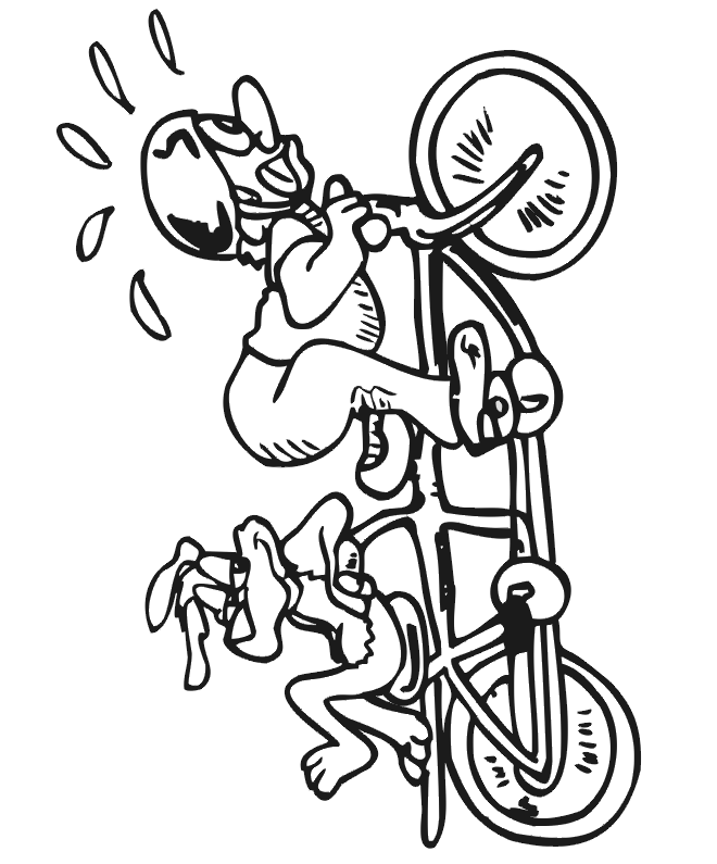 Dog Coloring Page: dog on a bike