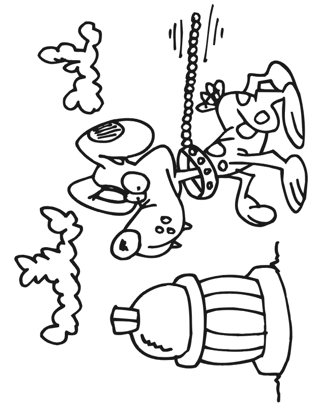 Dog Coloring Page: Walking by fire hydrant