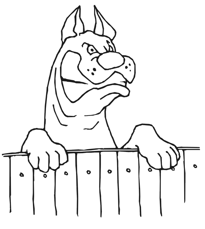 Dog Coloring Page: Angry dog looking over fence