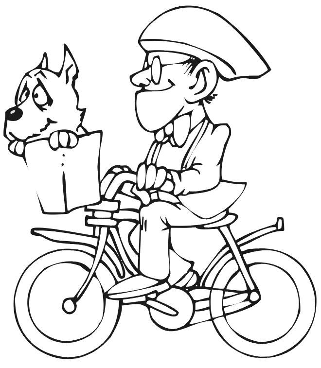 Dog Coloring Page: dog in bike basket