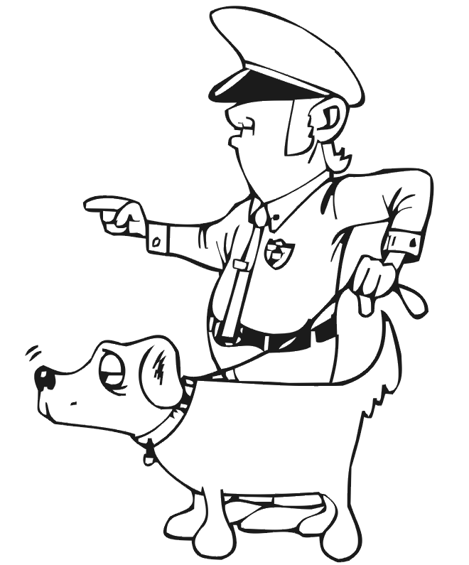 Dog Coloring Page: policeman and dog