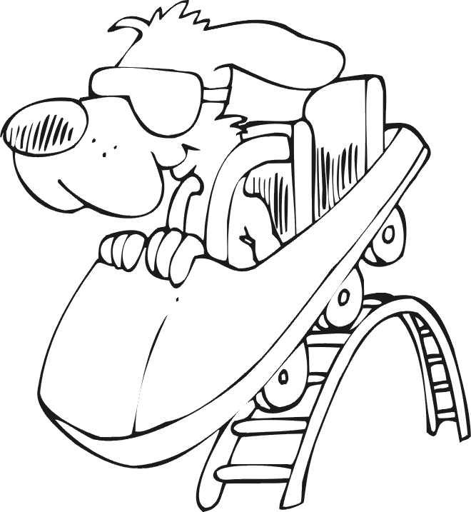Dog Coloring Page: Dog on roller coaster