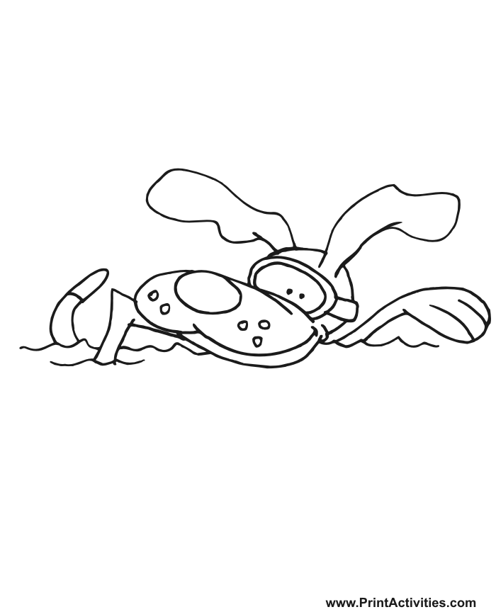 Dog Coloring Page of a dog swimming like a person