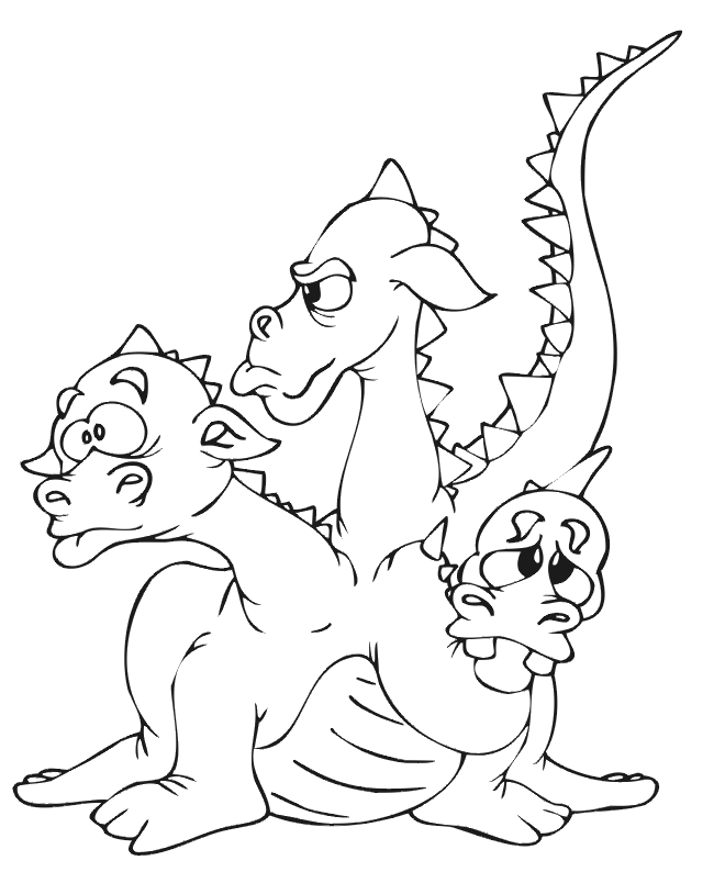 Dragon Coloring Page: 3-headed dragon