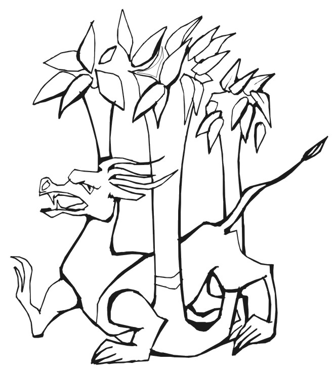 Dragon Coloring Page: dragon in the woods