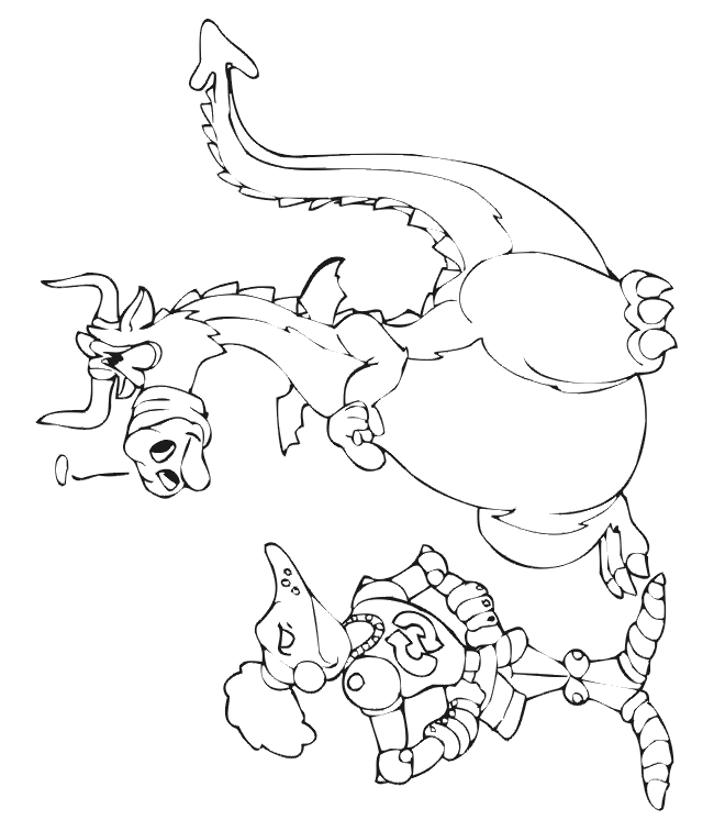 Dragon Coloring Page: Knight with Dragon