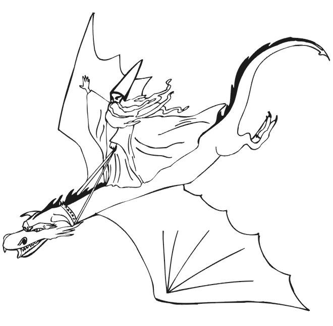 Dragon Coloring Page | Wizard Riding On A Dragon