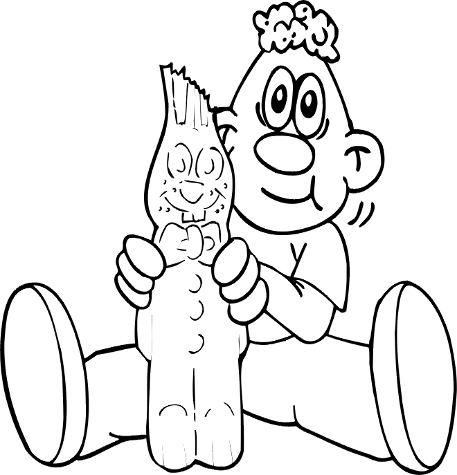 Coloring page of boy holding chocolate easter bunny