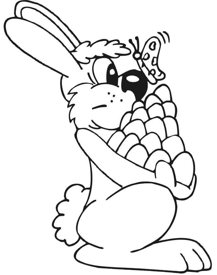 Easter coloring page of a bunny carrying eggs