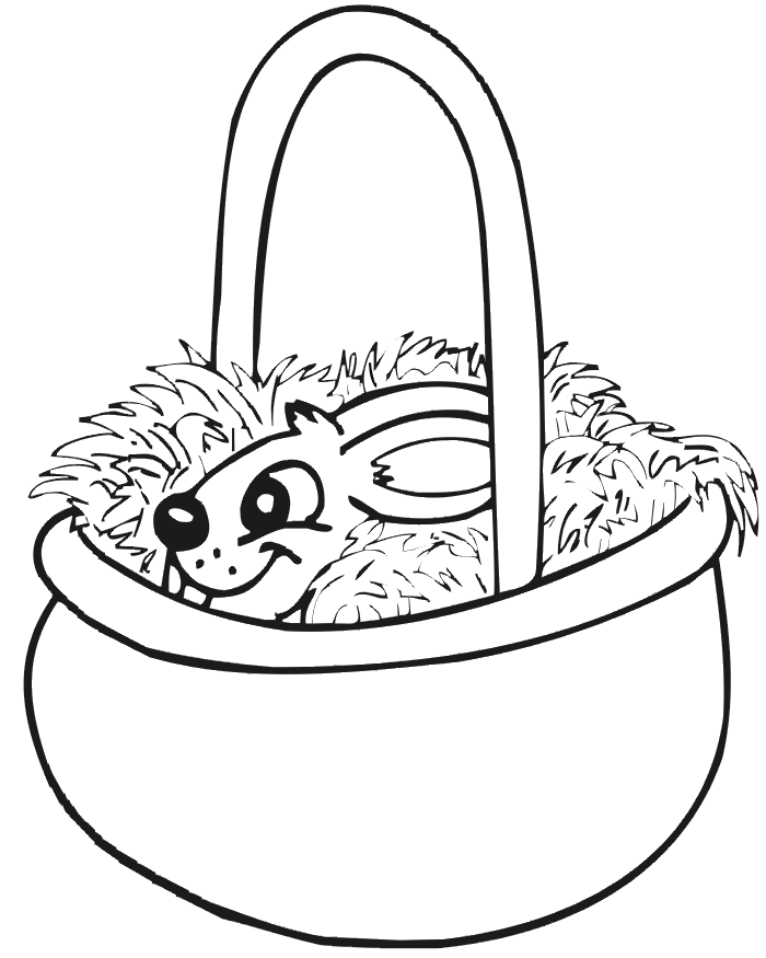 Easter coloring page of a bunny in an Easter basket