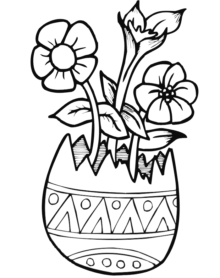 Easter coloring page of flowers in an eggshell