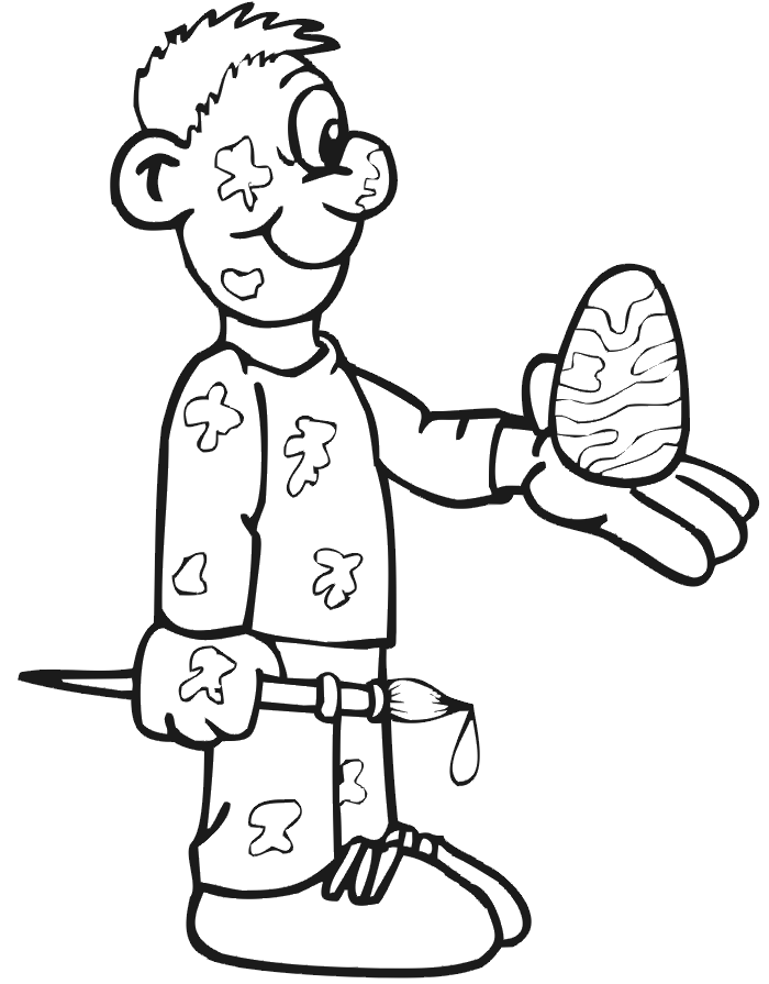 Easter coloring page of a messy easter egg painter