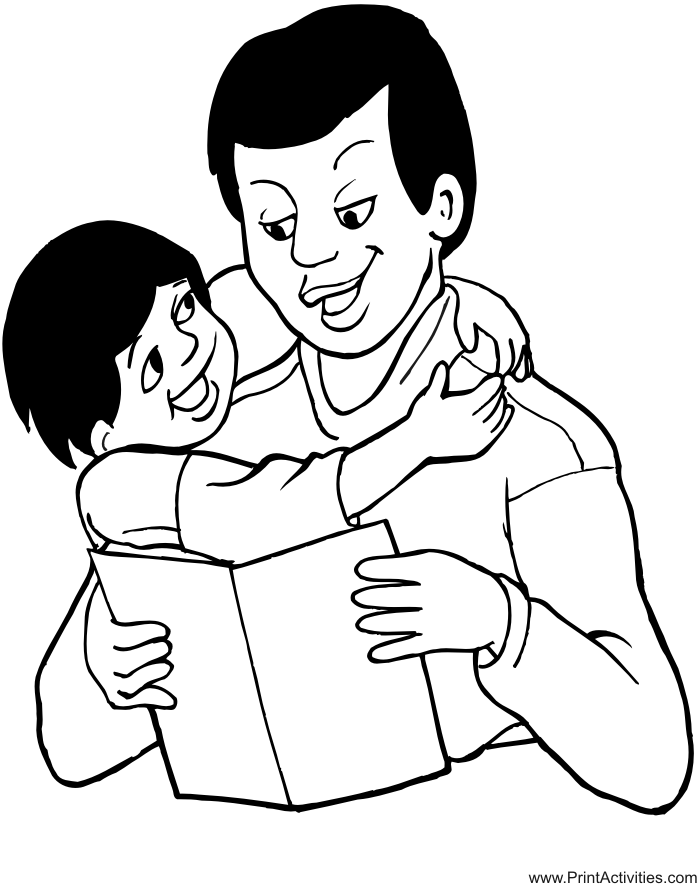 Father's Day Coloring Page: son giving card to dad
