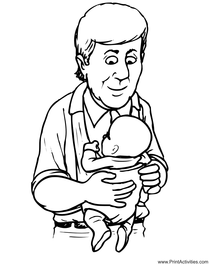 Father's Day Coloring Page: dad holding baby in sling
