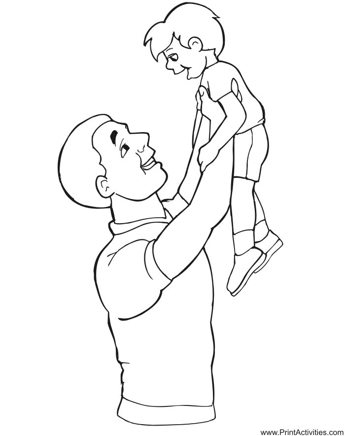 Father's Day Coloring Page: dad lifting young son