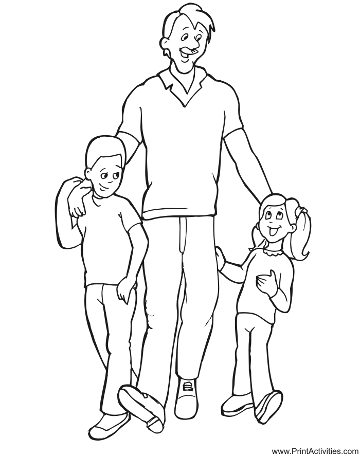 Father's Day Coloring Page: dad with son and daughter