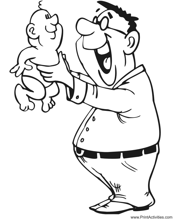 Father's Day Coloring Page: dad holding baby
