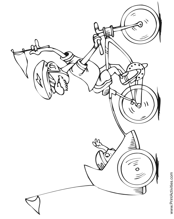 Father's Day Coloring Page: dad pulling a bike trailer