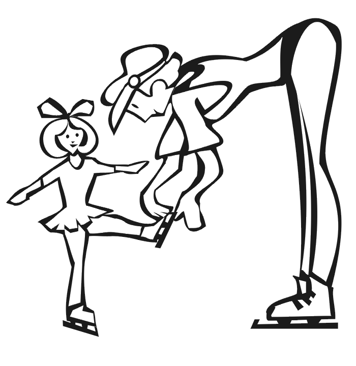 Figure skating coloring page: A girl with her coach.