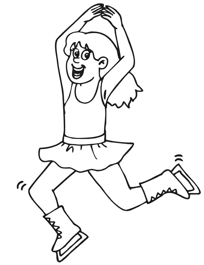 Figure skating coloring page: girl with big smile.