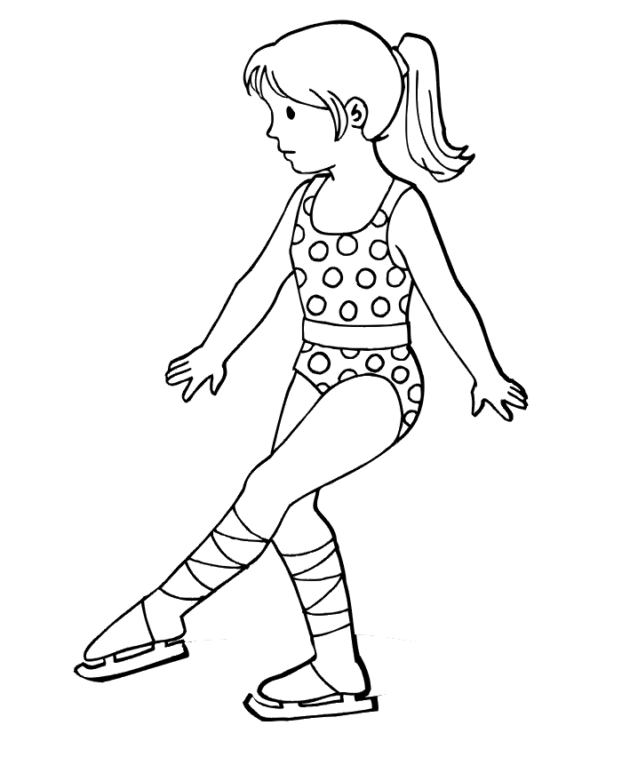 Figure skating coloring page: girl getting ready to jump.
