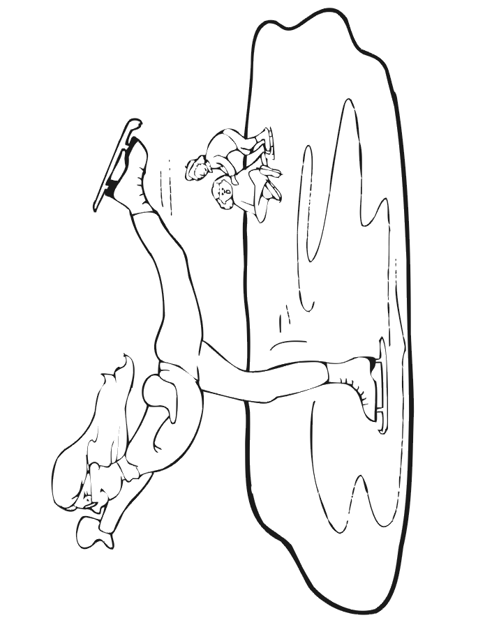 Figure skating coloring page: girl practising outside.