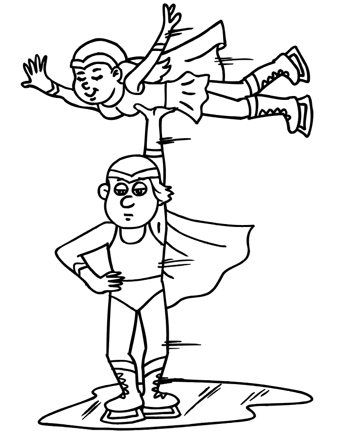 Figure skating coloring page: pairs skaters in a lift.