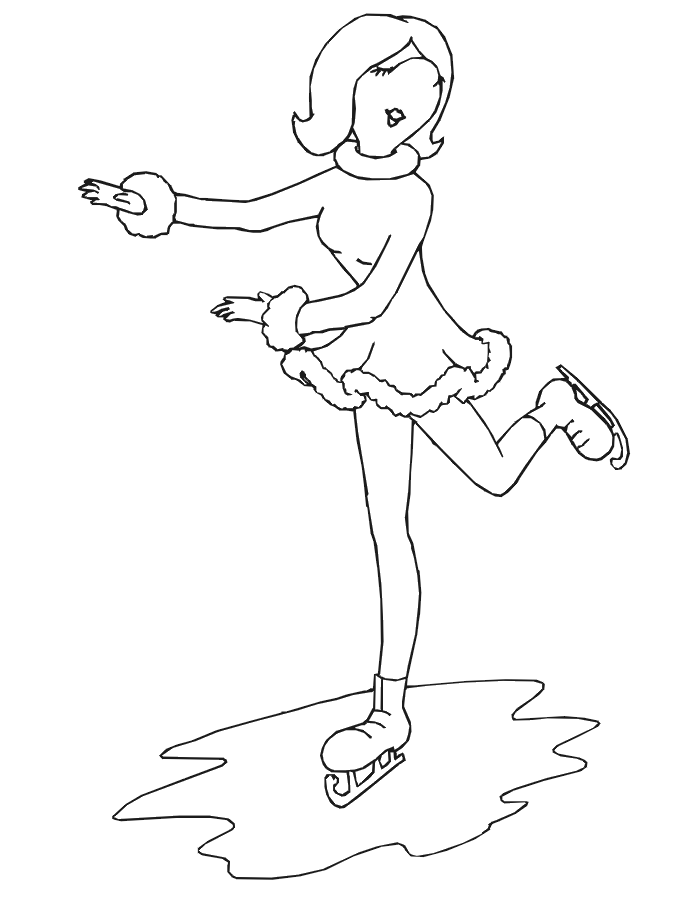 Figure skating coloring page: woman enjoying skating.