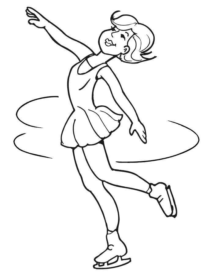 Figure skating coloring page: woman spinning.