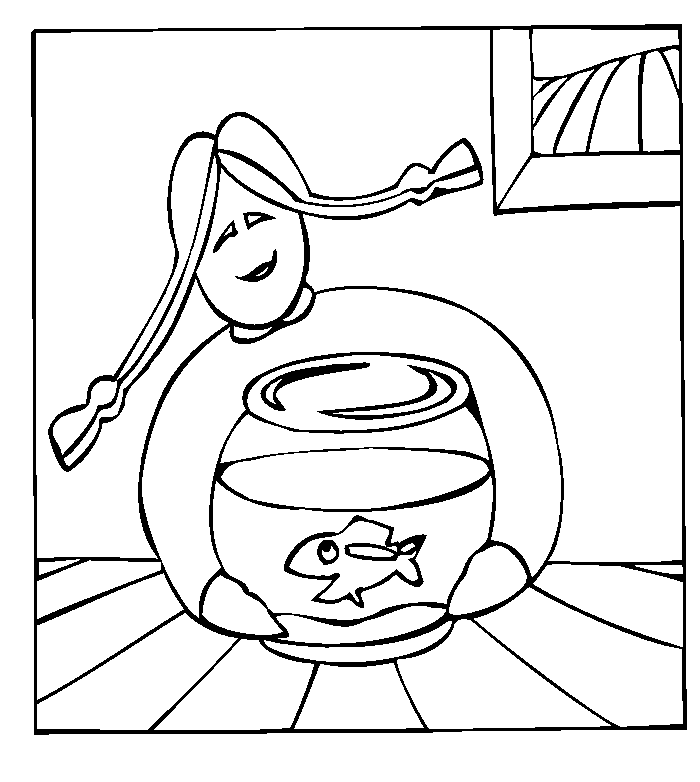 Goldfish coloring page - girl holding fishbowl
