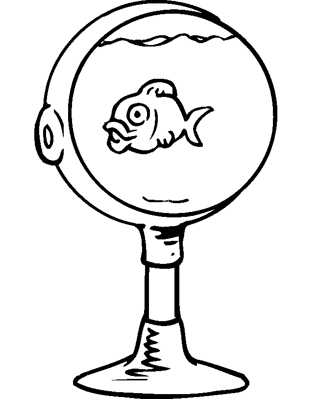 Goldfish coloring page - in fishbowl