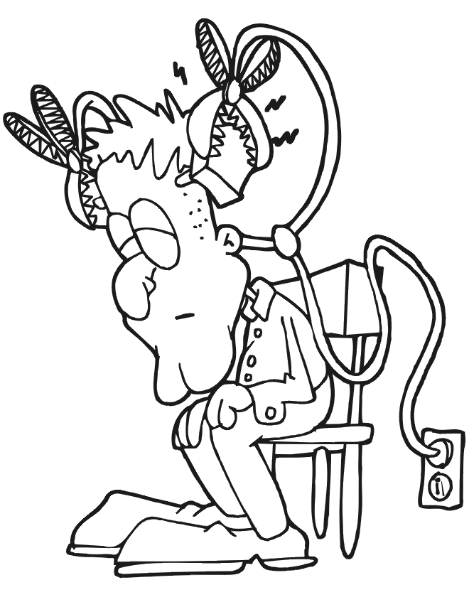 Frankenstein coloring page: Recharging with booster cables