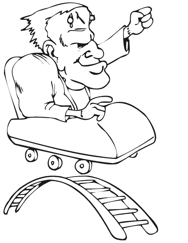 Frankenstein coloring page: Enjoying a rollercoaster ride