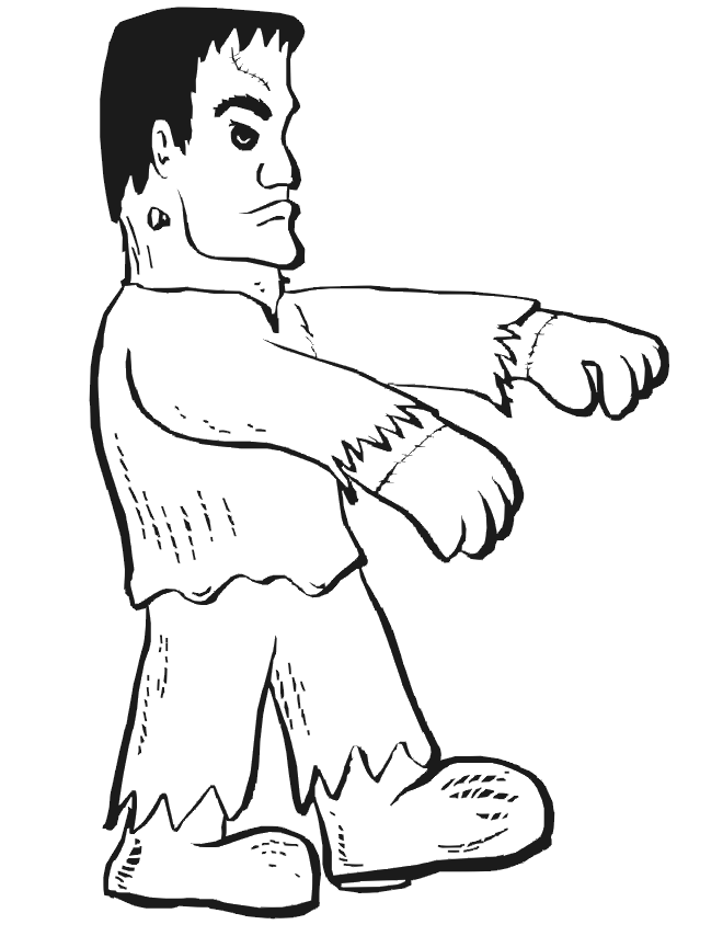 Frankenstein coloring page: Walking with arms out