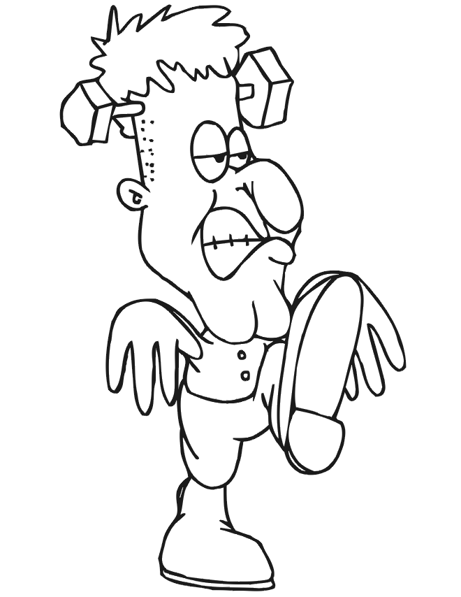 Frankenstein coloring page: walking & scowling