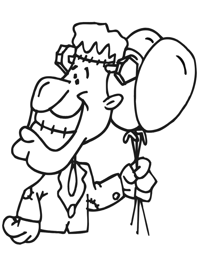Frankenstein coloring page: Holding balloons