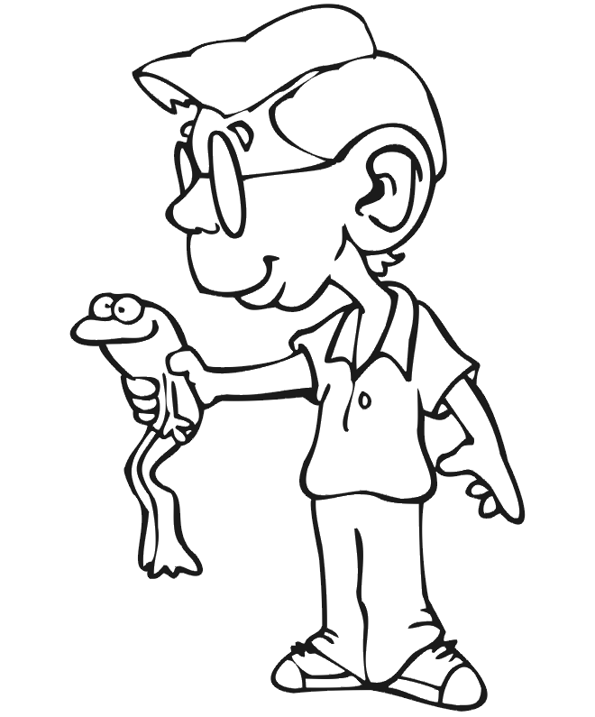 Frog Coloring Picture: boy holding frog