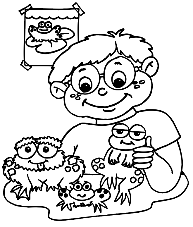 Frog Coloring Picture: boy who loves frogs