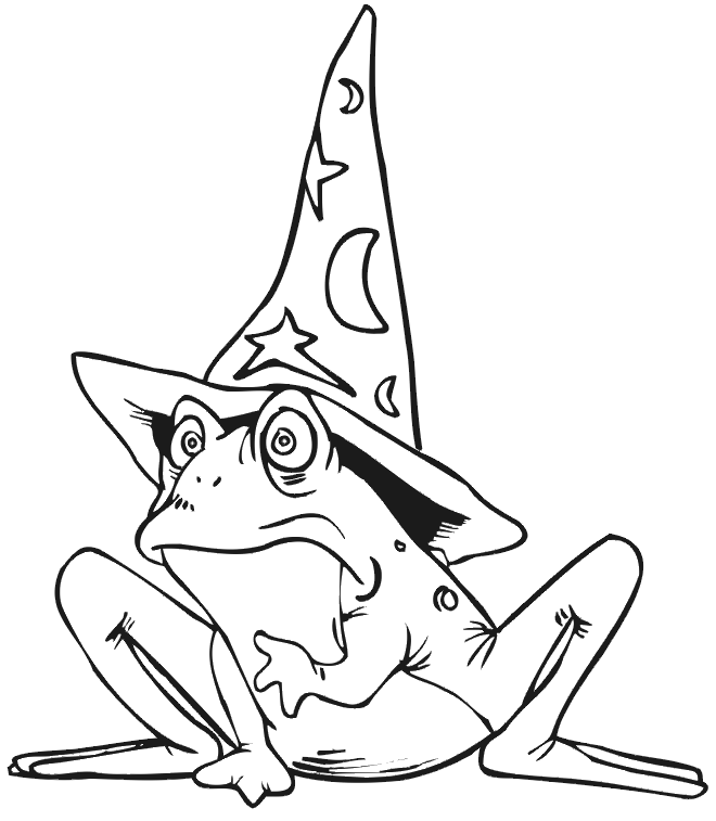 Frog Coloring Picture: frog wearing wizard's hat